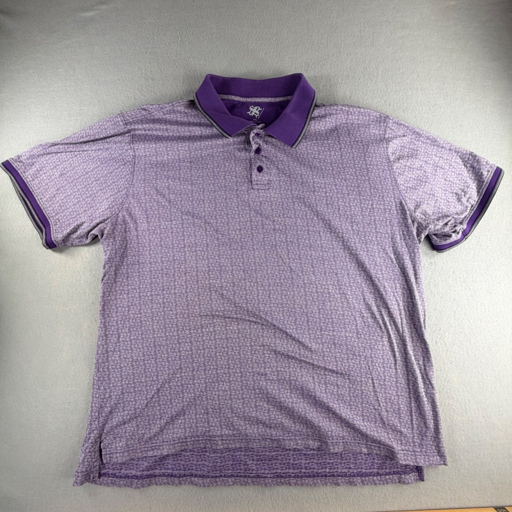 R&R Casual Men's XXL Purple Geometric Polo Shirt 100% Cotton Short Sleeve Preppy